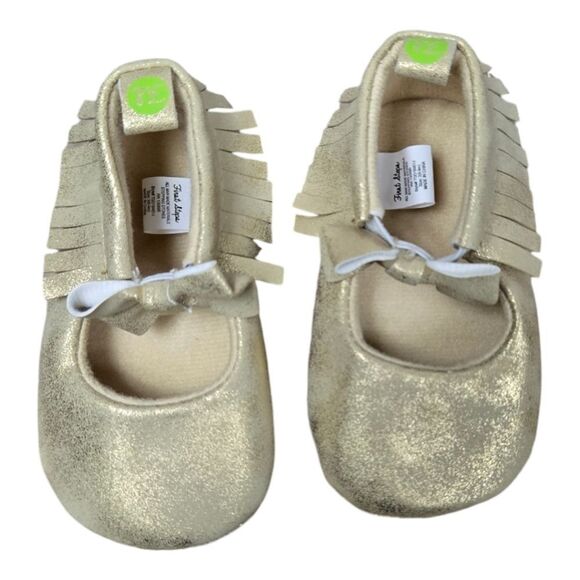 Baby Girl Gold Metallic Bow Moccasins Crib Shoes 6/9 M First Steps Pram Booties - Picture 7 of 10